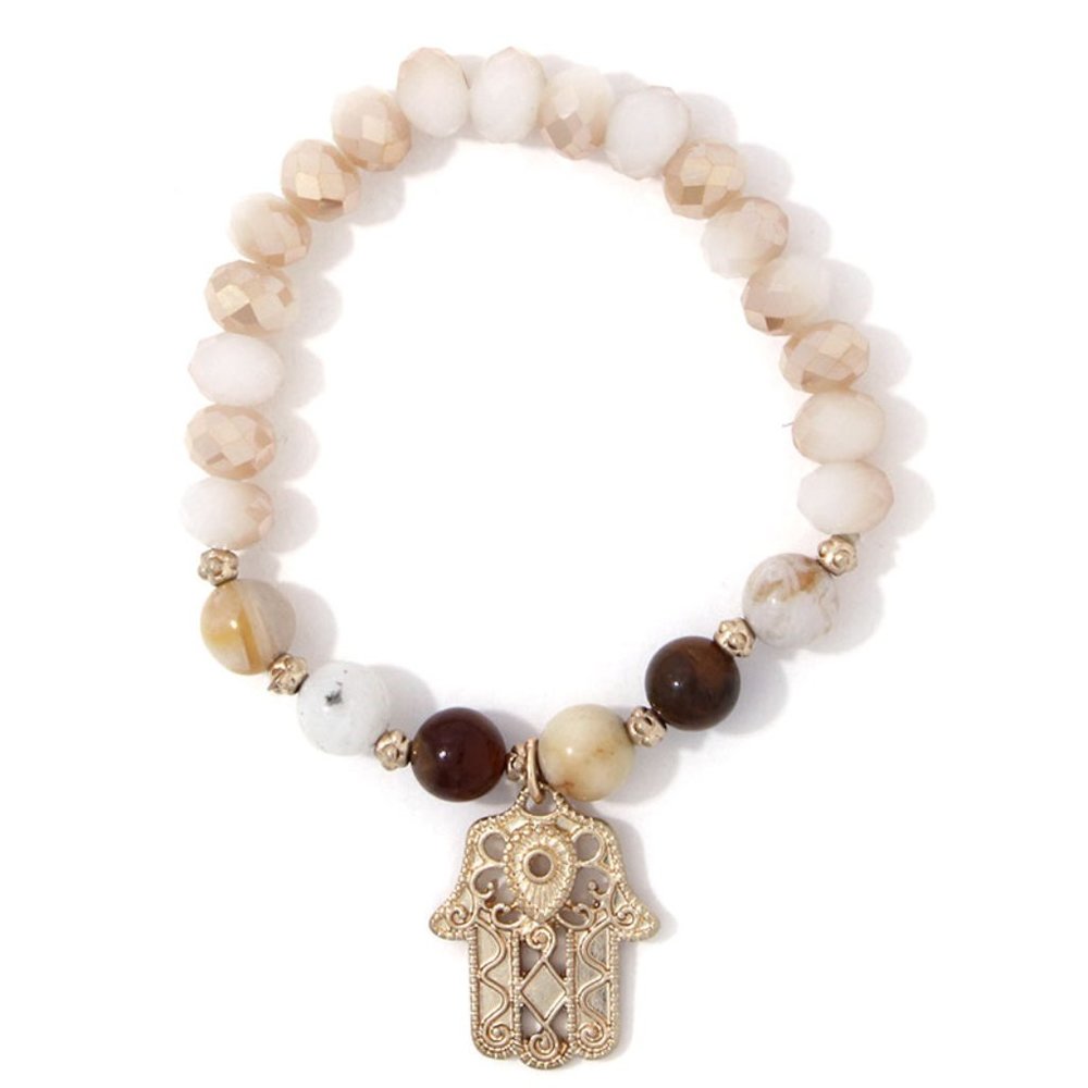 Evil Eye Beige beaded Bracelet